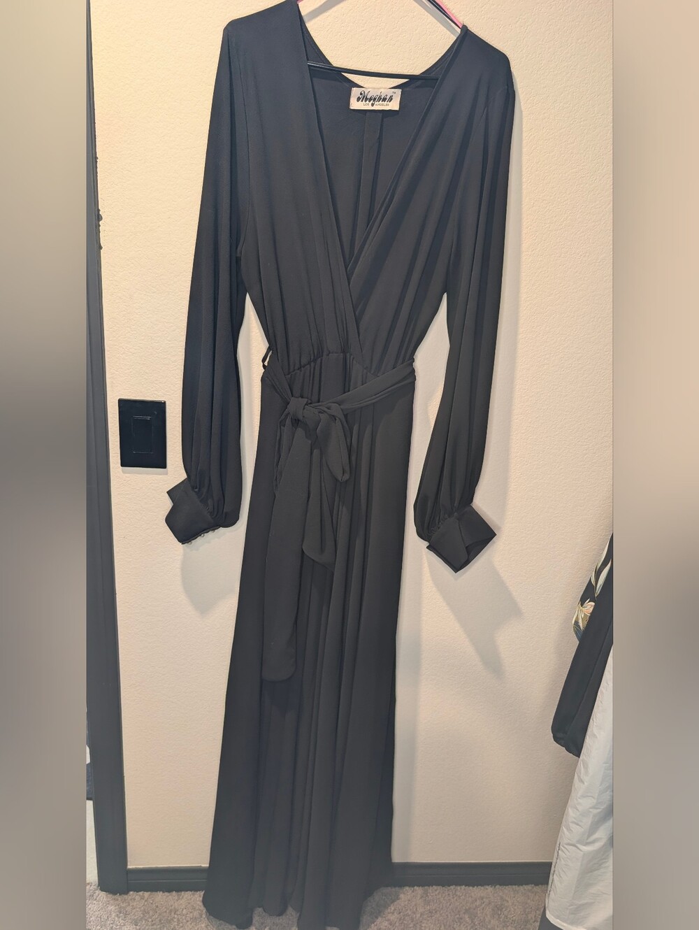 Meghan LA Black Long-Sleeve Maxi Dress with Waist Tie